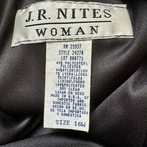 J R Nites Green Taffeta Black Satin Evening Dress 16W Mother of the Bride - Picture 8 of 15